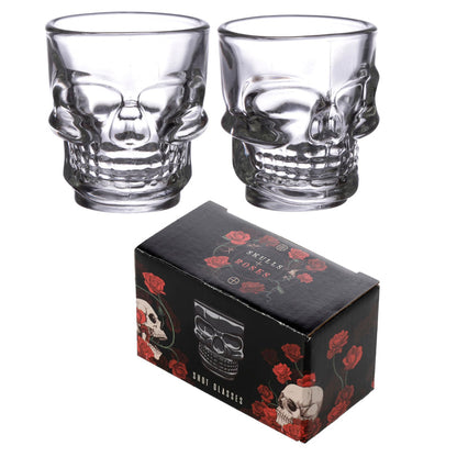 Puckator Set of 2 Skulls and Roses Glass Skull Shot Glasses (60ml)