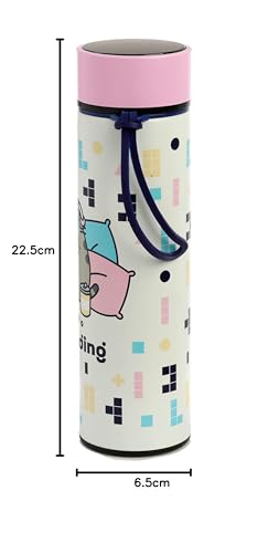 Puckator Pusheen - Stainless Steel Water Bottle with Led Temperature Display - Cold for 24h and Hot for 6h - Metal Water Bottles with Cat Gaming - Modern Thermos Flask - Bpa Free - 450 ml