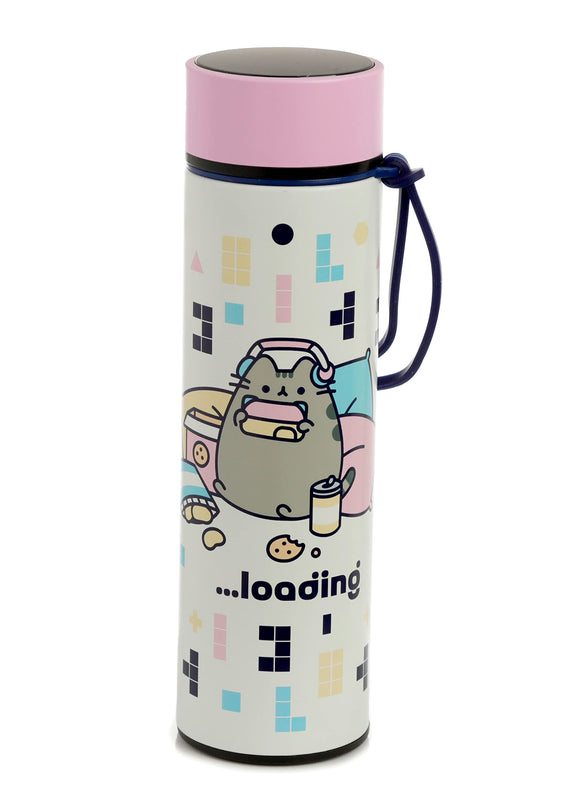 Puckator Pusheen - Stainless Steel Water Bottle with Led Temperature Display - Cold for 24h and Hot for 6h - Metal Water Bottles with Cat Gaming - Modern Thermos Flask - Bpa Free - 450 ml