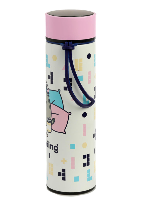 Puckator Pusheen - Stainless Steel Water Bottle with Led Temperature Display - Cold for 24h and Hot for 6h - Metal Water Bottles with Cat Gaming - Modern Thermos Flask - Bpa Free - 450 ml