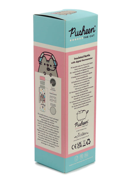 Puckator Pusheen - Stainless Steel Water Bottle with Led Temperature Display - Cold for 24h and Hot for 6h - Metal Water Bottles with Cat Gaming - Modern Thermos Flask - Bpa Free - 450 ml