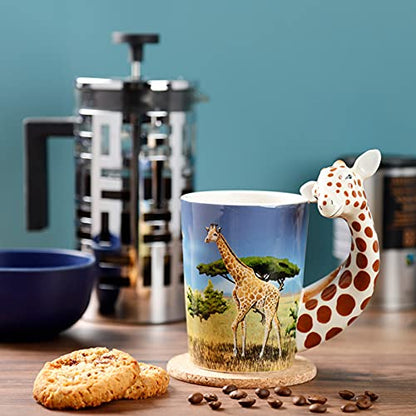 Puckator Giraffe Savannah Decal Ceramic Shaped Handle Tea Coffee Mug - Funny Home Accessories - Cute Gifts for Girlfriend - Large Mugs for Men Women Hot Drinks - Cute Cups Presents Secret Santa Gift