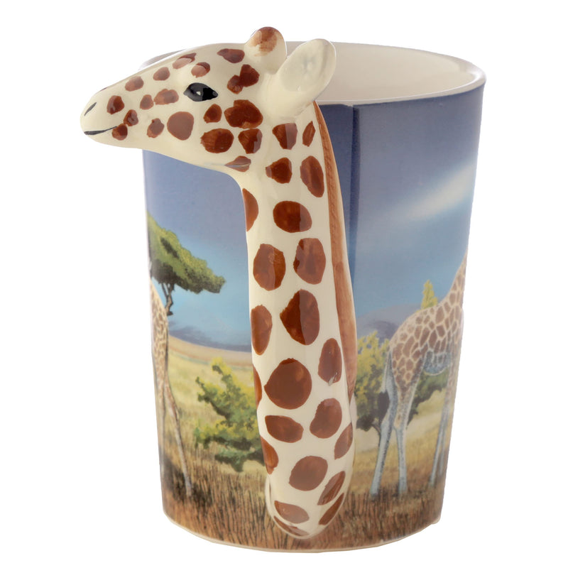 Puckator Giraffe Savannah Decal Ceramic Shaped Handle Tea Coffee Mug - Funny Home Accessories - Cute Gifts for Girlfriend - Large Mugs for Men Women Hot Drinks - Cute Cups Presents Secret Santa Gift