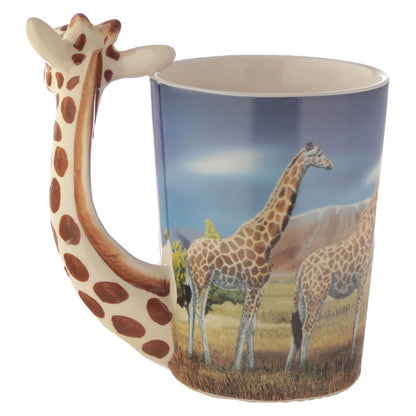 Puckator Giraffe Savannah Decal Ceramic Shaped Handle Tea Coffee Mug - Funny Home Accessories - Cute Gifts for Girlfriend - Large Mugs for Men Women Hot Drinks - Cute Cups Presents Secret Santa Gift