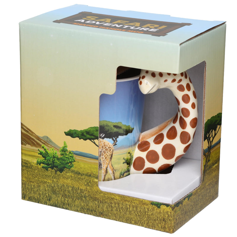 Puckator Giraffe Savannah Decal Ceramic Shaped Handle Tea Coffee Mug - Funny Home Accessories - Cute Gifts for Girlfriend - Large Mugs for Men Women Hot Drinks - Cute Cups Presents Secret Santa Gift