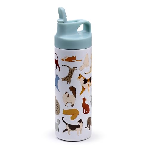 Puckator Feline Fine Cats Hot & Cold Flip Top Drinks Bottle 500ml - Stainless Steel Metal Insulated Water Bottles - Thermos Flask for Kids Girls Adults Mens Boys Drink Hot and Cold Water Bottle