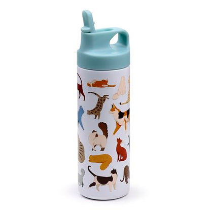 Puckator Feline Fine Cats Hot & Cold Flip Top Drinks Bottle 500ml - Stainless Steel Metal Insulated Water Bottles - Thermos Flask for Kids Girls Adults Mens Boys Drink Hot and Cold Water Bottle