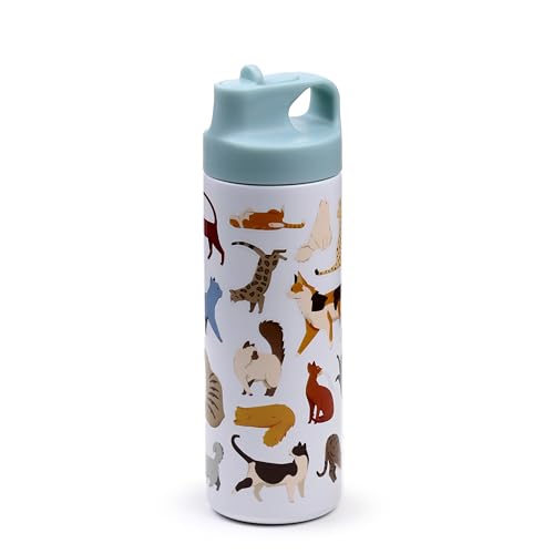 Puckator Feline Fine Cats Hot & Cold Flip Top Drinks Bottle 500ml - Stainless Steel Metal Insulated Water Bottles - Thermos Flask for Kids Girls Adults Mens Boys Drink Hot and Cold Water Bottle