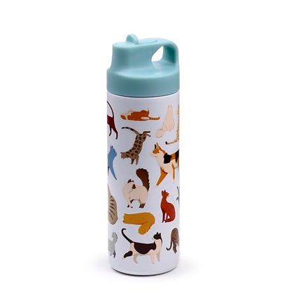 Puckator Feline Fine Cats Hot & Cold Flip Top Drinks Bottle 500ml - Stainless Steel Metal Insulated Water Bottles - Thermos Flask for Kids Girls Adults Mens Boys Drink Hot and Cold Water Bottle