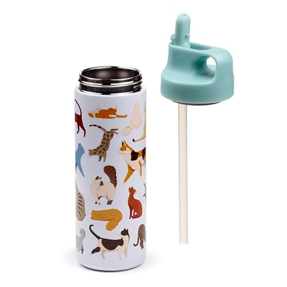 Puckator Feline Fine Cats Hot & Cold Flip Top Drinks Bottle 500ml - Stainless Steel Metal Insulated Water Bottles - Thermos Flask for Kids Girls Adults Mens Boys Drink Hot and Cold Water Bottle