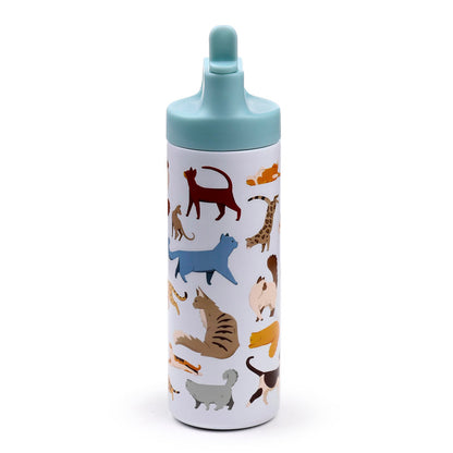Puckator Feline Fine Cats Hot & Cold Flip Top Drinks Bottle 500ml - Stainless Steel Metal Insulated Water Bottles - Thermos Flask for Kids Girls Adults Mens Boys Drink Hot and Cold Water Bottle