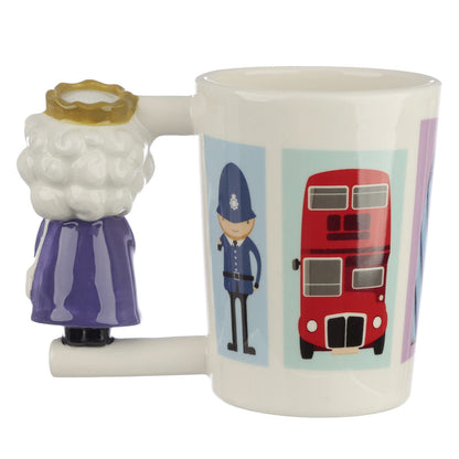 Puckator London Souvenir Queen Ceramic Shaped Handle Tea Coffee Mug - Funny Home Accessories - Cute Gifts for Girlfriend - Large Mugs for Men Women Hot Drinks - Cups Presents - Secret Santa Gift