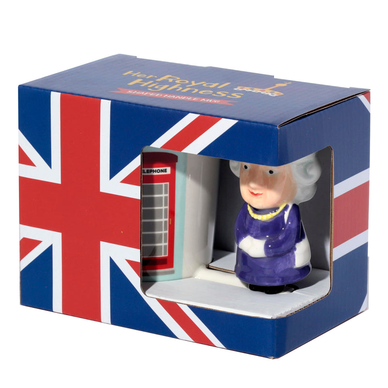 Puckator London Souvenir Queen Ceramic Shaped Handle Tea Coffee Mug - Funny Home Accessories - Cute Gifts for Girlfriend - Large Mugs for Men Women Hot Drinks - Cups Presents - Secret Santa Gift