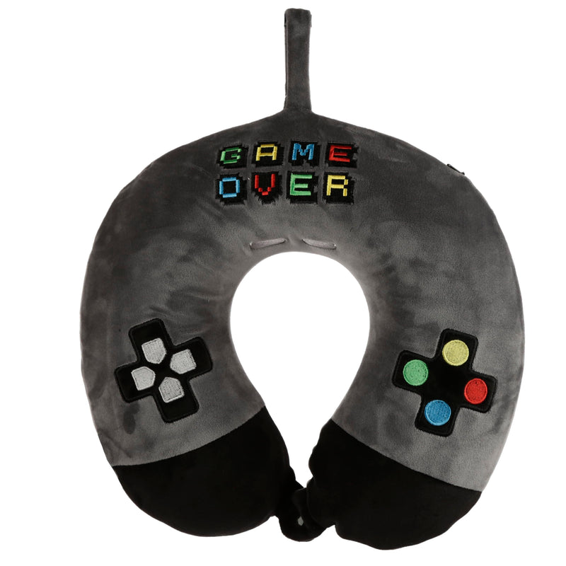 Puckator Relaxeazzz Game Over Plush Memory Foam Travel Pillow - Neck Flight Airplane Pillow For Travel - Kids Neck Pillows Cushion For Sleeping Neck Pain Adults - Airport Essentials