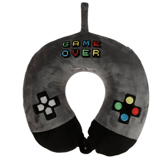 Puckator Relaxeazzz Game Over Plush Memory Foam Travel Pillow - Neck Flight Airplane Pillow For Travel - Kids Neck Pillows Cushion For Sleeping Neck Pain Adults - Airport Essentials