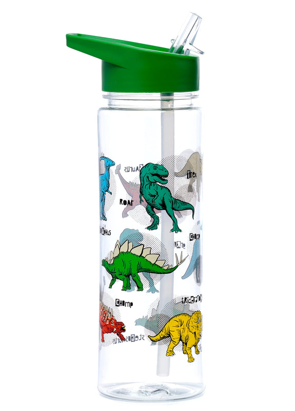 Puckator Dinosauria - Kids Drinks Bottle With Flip Straw - Reusable Water Bottle For Girls And Boys With A Carry Handle - Bpa Free - For School Nursery - Cute Dinosaur Design - Pp 550ml