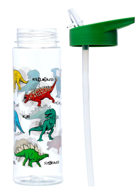 Puckator Dinosauria - Kids Drinks Bottle With Flip Straw - Reusable Water Bottle For Girls And Boys With A Carry Handle - Bpa Free - For School Nursery - Cute Dinosaur Design - Pp 550ml