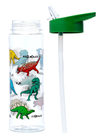 Puckator Dinosauria - Kids Drinks Bottle With Flip Straw - Reusable Water Bottle For Girls And Boys With A Carry Handle - Bpa Free - For School Nursery - Cute Dinosaur Design - Pp 550ml
