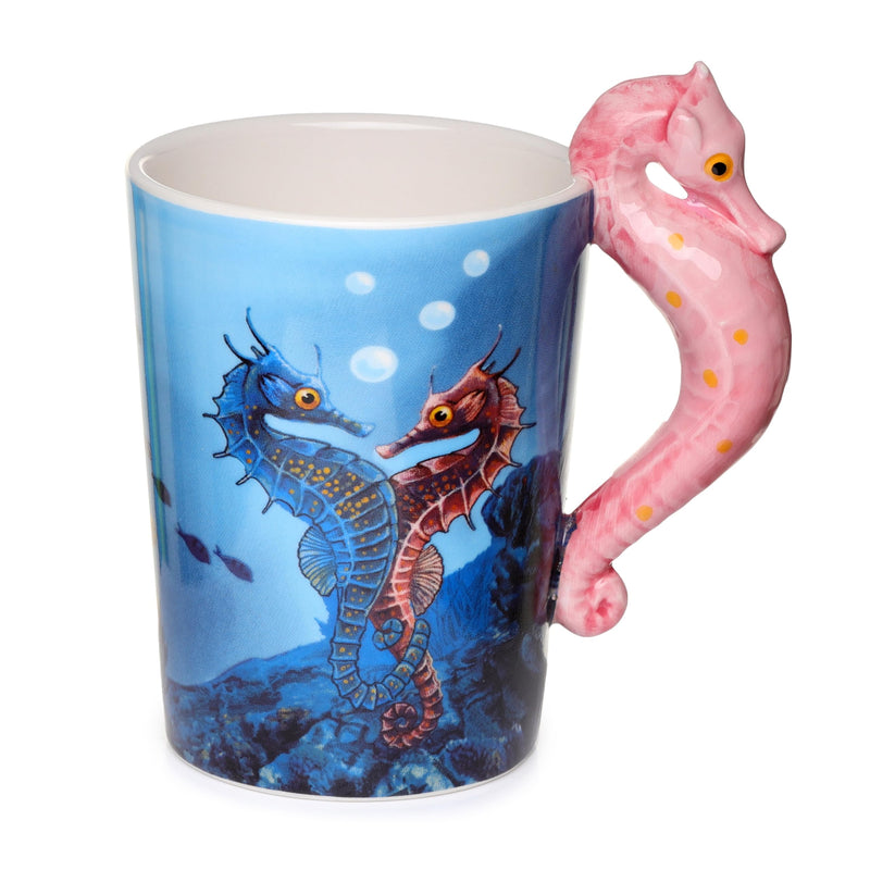 Puckator Lisa Parker Seahorse Ceramic Shaped Handle Tea Coffee Mug - Funny Home Accessories - Cute Gifts for Girlfriend - Large Mugs for Men Women Hot Drinks - Cups Presents Secret Santa Gift Cup Set