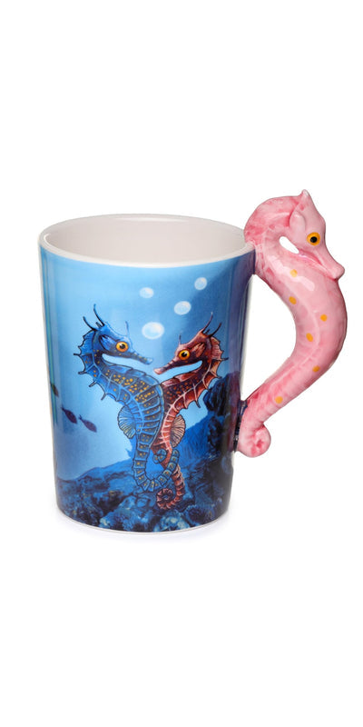 Puckator Lisa Parker Seahorse Ceramic Shaped Handle Tea Coffee Mug - Funny Home Accessories - Cute Gifts for Girlfriend - Large Mugs for Men Women Hot Drinks - Cups Presents Secret Santa Gift Cup Set