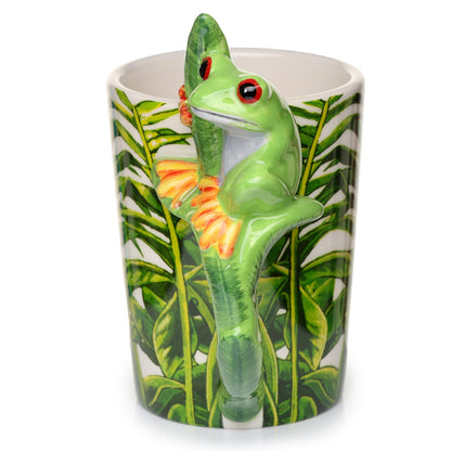 Puckator Tree Frog with Foliage Decal Ceramic Shaped Handle Tea Coffee Mug - Funny Home Accessories - Cute Gifts for Girlfriend - Large Mugs for Men Women Hot Drinks - Cups Presents Secret Santa Gift