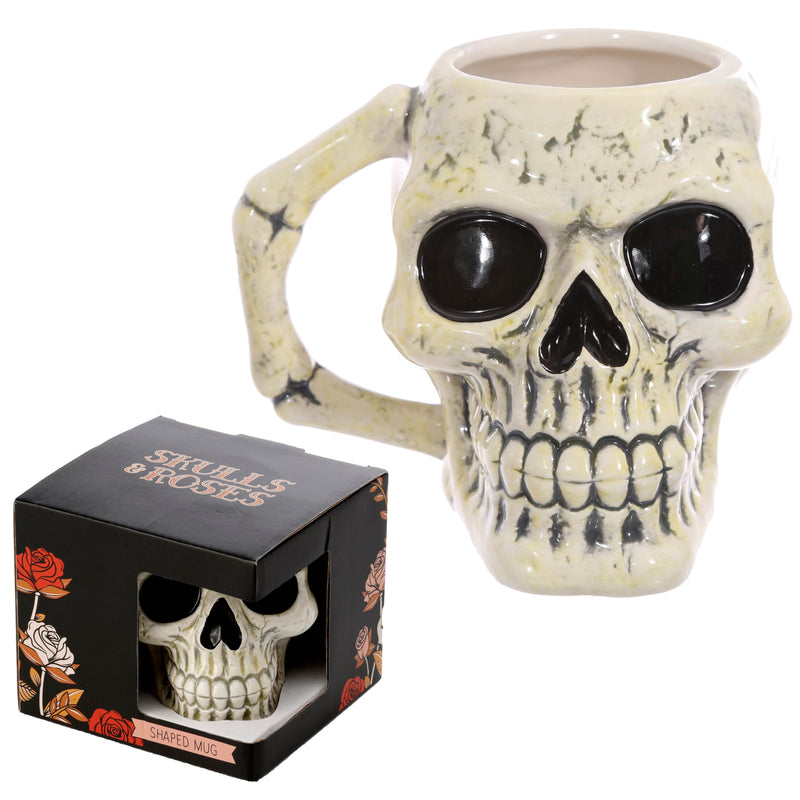 Puckator Ancient Skull Head Ceramic Shaped Tea Coffee Mug - Funny Home Accessories - Cute Gifts for Girlfriend - Large Mugs for Men Women Hot Drinks - Cute Cups Presents - Secret Santa Gift - Cup Set