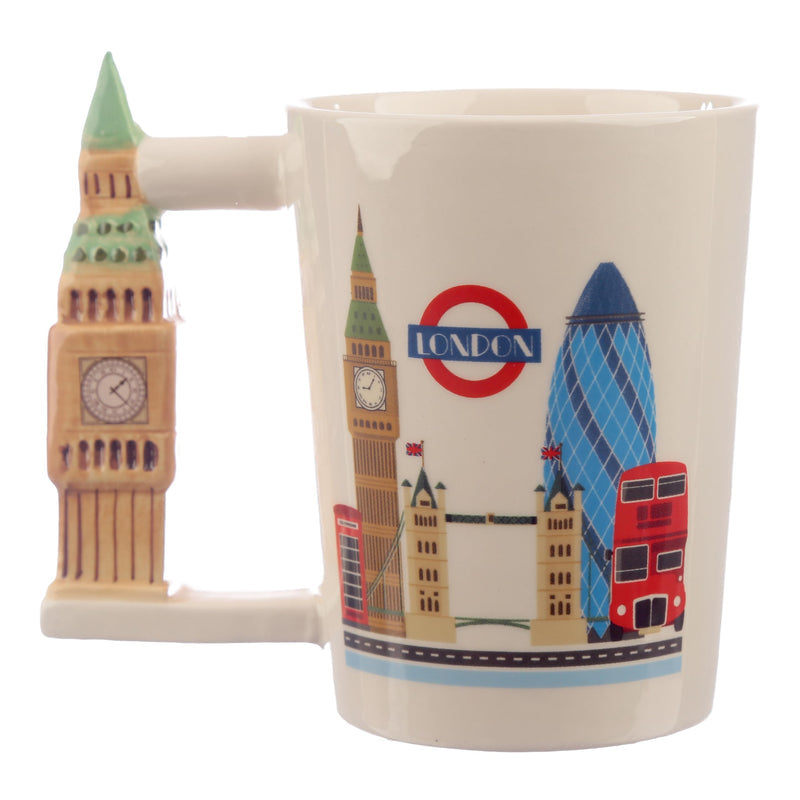 Puckator London Souvenir Big Ben Ceramic Shaped Handle Tea Coffee Mug - Funny Home Accessories Cute Gifts for Girlfriend Large Mugs for Men Women Hot Drinks Cups Presents Secret Santa Gift Cup Set