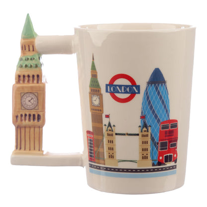 Puckator London Souvenir Big Ben Ceramic Shaped Handle Tea Coffee Mug - Funny Home Accessories Cute Gifts for Girlfriend Large Mugs for Men Women Hot Drinks Cups Presents Secret Santa Gift Cup Set