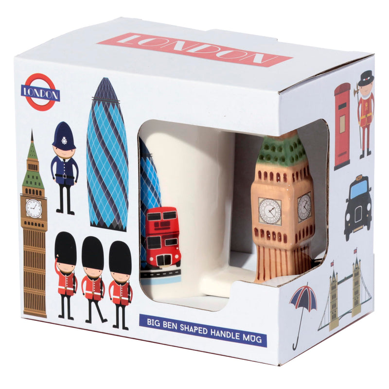 Puckator London Souvenir Big Ben Ceramic Shaped Handle Tea Coffee Mug - Funny Home Accessories Cute Gifts for Girlfriend Large Mugs for Men Women Hot Drinks Cups Presents Secret Santa Gift Cup Set