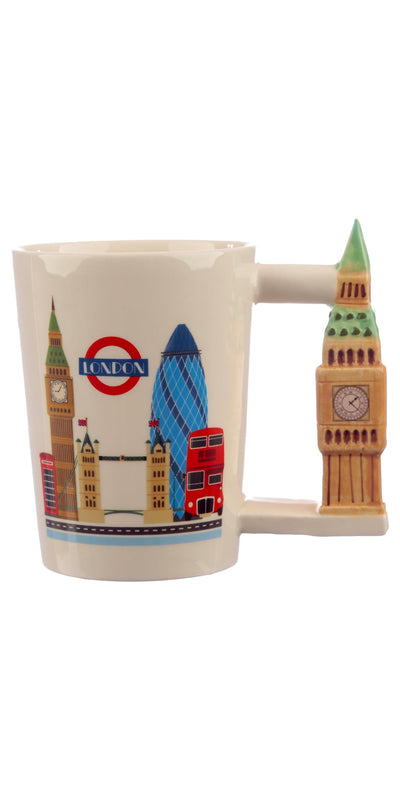 Puckator London Souvenir Big Ben Ceramic Shaped Handle Tea Coffee Mug - Funny Home Accessories Cute Gifts for Girlfriend Large Mugs for Men Women Hot Drinks Cups Presents Secret Santa Gift Cup Set