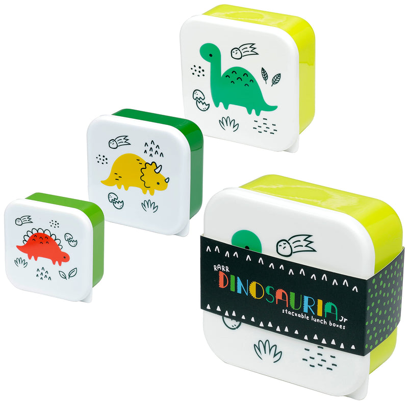 Puckator Dinosauria Jr Set of 3 Lunch Box Snack Storage S/M/L - Lunchbox with Multi Compartments - Small Food Containers - for Adults and Kids - Girls Boys Lunchbox - Food Prep with Lids