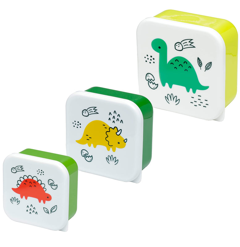 Puckator Dinosauria Jr Set of 3 Lunch Box Snack Storage S/M/L - Lunchbox with Multi Compartments - Small Food Containers - for Adults and Kids - Girls Boys Lunchbox - Food Prep with Lids