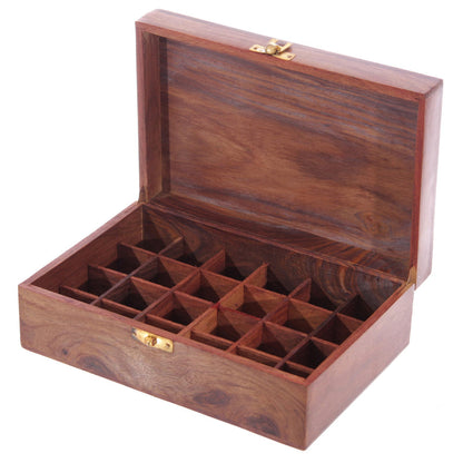Puckator Sheesham Wood Essential Oil Box Design 1 (Holds 24 Bottles) - Pretty Wood Storage Box Boxes For Diffuser Pure Essential Oil Nail Polish Aromatherapy - Indian Home Decor