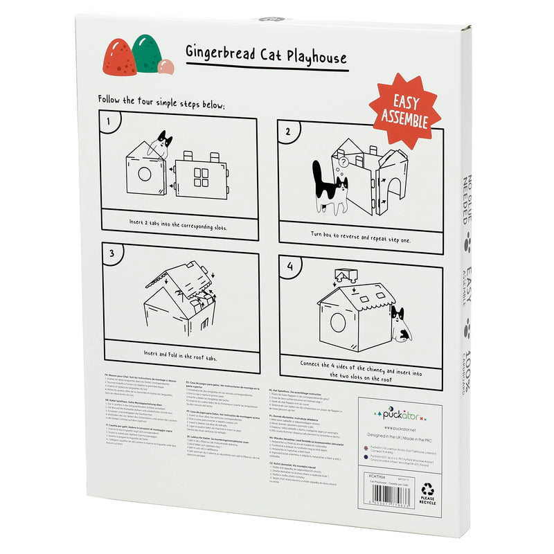 Puckator Christmas Gingerbread Lane Cat Playhouse Build it Yourself Cardboard Cat Den Tree Tower - Scratch Post - Cats Play Shelter House - Kitten Den Beds For Indoor - Accessories - Bed Cave Kennel