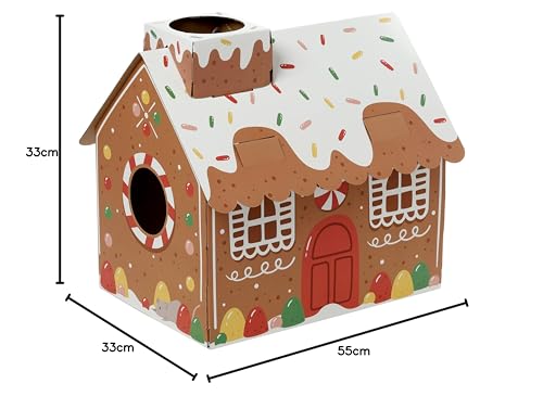 Puckator Christmas Gingerbread Lane Cat Playhouse Build it Yourself Cardboard Cat Den Tree Tower - Scratch Post - Cats Play Shelter House - Kitten Den Beds For Indoor - Accessories - Bed Cave Kennel