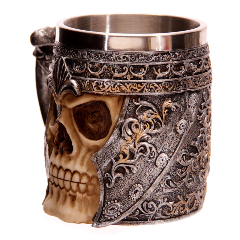 Puckator Dark Legends Skull Warrior Tankard - Pint Glass - Viking Goblet - Fantasy Home Decoration - Beer Mugs - Viking Cup - Cool Glasses for Drinking - Tankers for Men - Resin