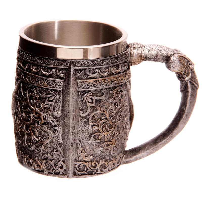 Puckator Dark Legends Skull Warrior Tankard - Pint Glass - Viking Goblet - Fantasy Home Decoration - Beer Mugs - Viking Cup - Cool Glasses for Drinking - Tankers for Men - Resin