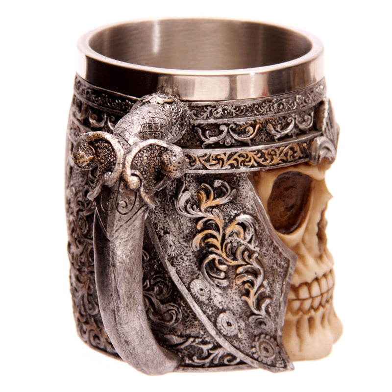 Puckator Dark Legends Skull Warrior Tankard - Pint Glass - Viking Goblet - Fantasy Home Decoration - Beer Mugs - Viking Cup - Cool Glasses for Drinking - Tankers for Men - Resin