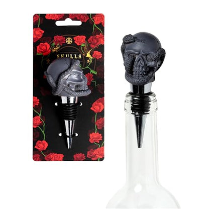 Puckator Skulls and Roses Skull and Snake Bottle Stopper - Ceramic Wine Bottle Stopper for Prosecco and Wine -Wine Glass Bottle Topper Funny Wine Gifts for Wine Lover Red Wine Accessories