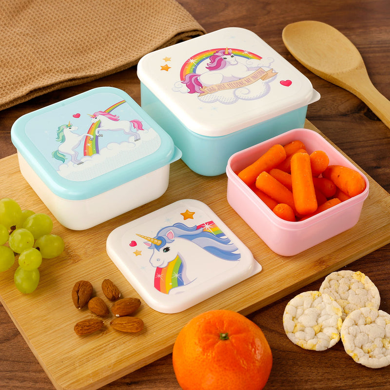 Puckator Enchanted Rainbows Unicorn Set of 3 Lunch Box Snack Storage S/M/L - - Lunchbox with Multi Compartments - Small Food Containers - for Adults and Kids - Girls Boys Lunchbox