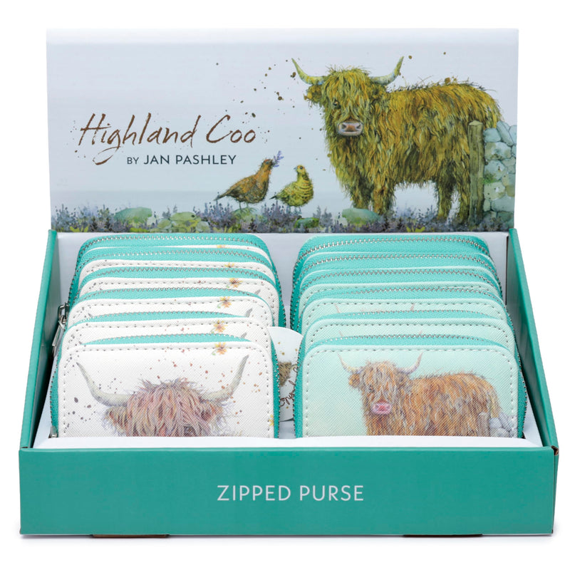 Puckator Jan Pashley Highland Coo Cow Zip Around Small Wallet Purse