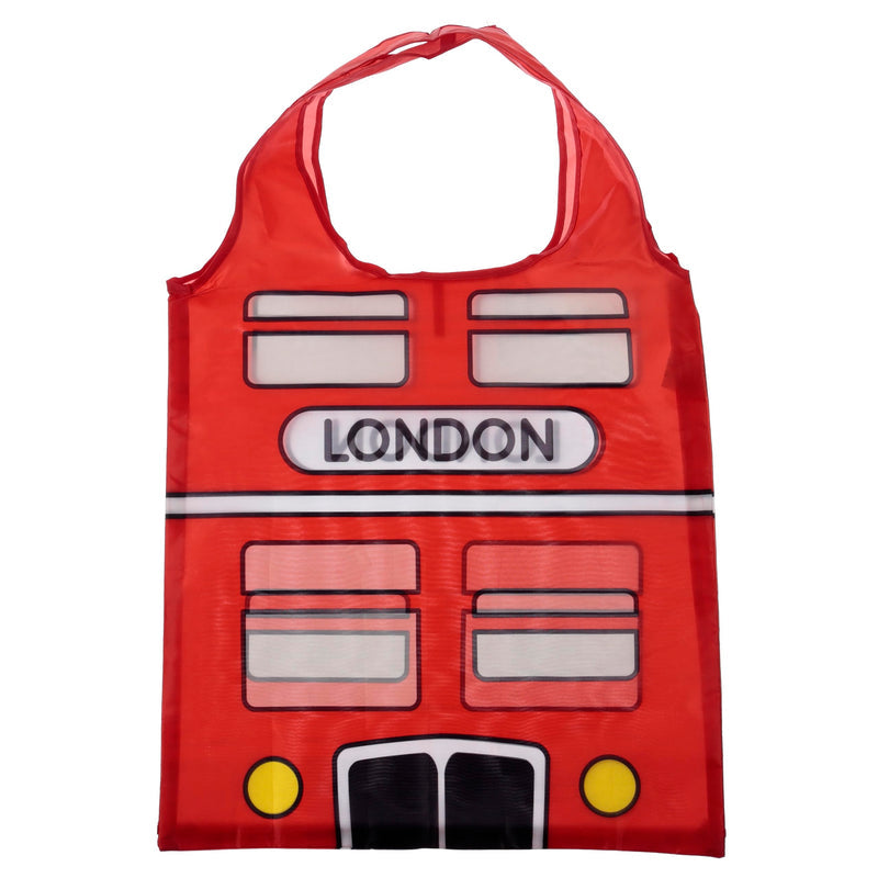 Puckator Foldable Reusable Shopping Bag - London Icons Red Routemaster Bus Design - Folding Shopping Bags - Foldable Tote Bag - Foldaway Shopping Bags - Fold Up Bag in Pouch - Family Beach Bag