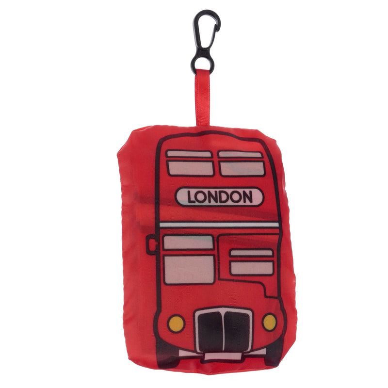 Puckator Foldable Reusable Shopping Bag - London Icons Red Routemaster Bus Design - Folding Shopping Bags - Foldable Tote Bag - Foldaway Shopping Bags - Fold Up Bag in Pouch - Family Beach Bag