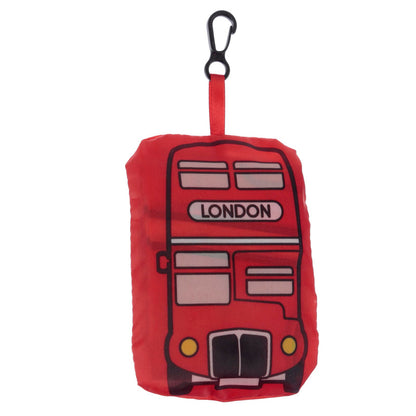 Puckator Foldable Reusable Shopping Bag - London Icons Red Routemaster Bus Design - Folding Shopping Bags - Foldable Tote Bag - Foldaway Shopping Bags - Fold Up Bag in Pouch - Family Beach Bag