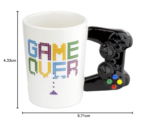 Puckator Game Over Game Controller Ceramic Shaped Handle Tea Coffee Mug - Funny Home Accessories Cute Gifts for Girlfriend Large Mugs for Men Women Hot Drinks Cups Presents Secret Santa Gift Cup Set