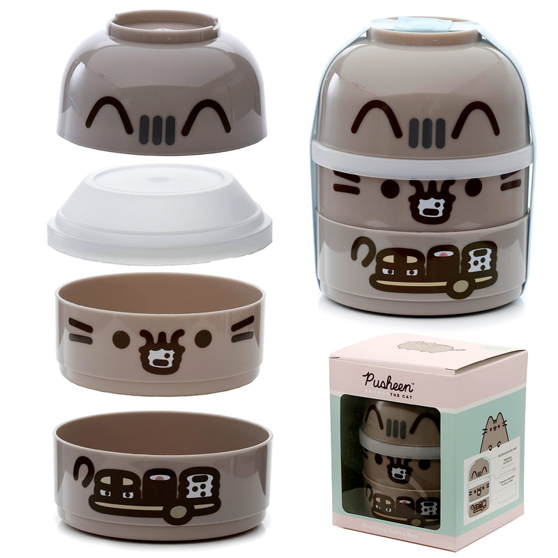 Puckator Pusheen the Cat Stacked Round Bento - Lunch Box for Adults and Kids with Compartments - Snack Box - Food Containers With Lids - Stackable Snack Pots For Kids - Meal Prep Container - Lunchbox