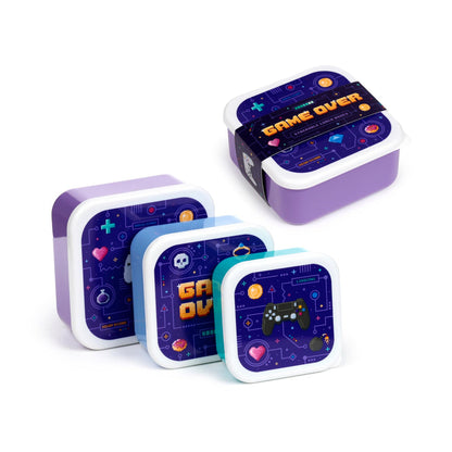 Puckator Set of 3 Stacking Food Containers M/L/XL – Game Over – Lunch Box