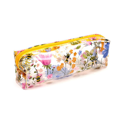 Puckator Nectar Meadows Clear Pencil Case - School Equipment Stuff - Pencil Cases - Large Capacity Preppy Pencil Case - Zipper Pouch - Office Essentials - Pencils Case Cute - Pencilcase - Pen Case