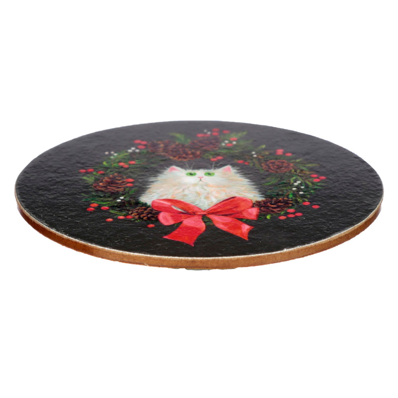 Puckator Kim Haskins Christmas Wreath Cat Porcelain Tea Coffee Mug & Coaster Set Funny Home Accessories Cute Gifts for Girlfriend Large Mugs Men Women Hot Drinks Cups Presents Secret Santa Gift