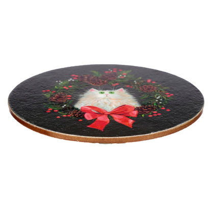 Puckator Kim Haskins Christmas Wreath Cat Porcelain Tea Coffee Mug & Coaster Set Funny Home Accessories Cute Gifts for Girlfriend Large Mugs Men Women Hot Drinks Cups Presents Secret Santa Gift